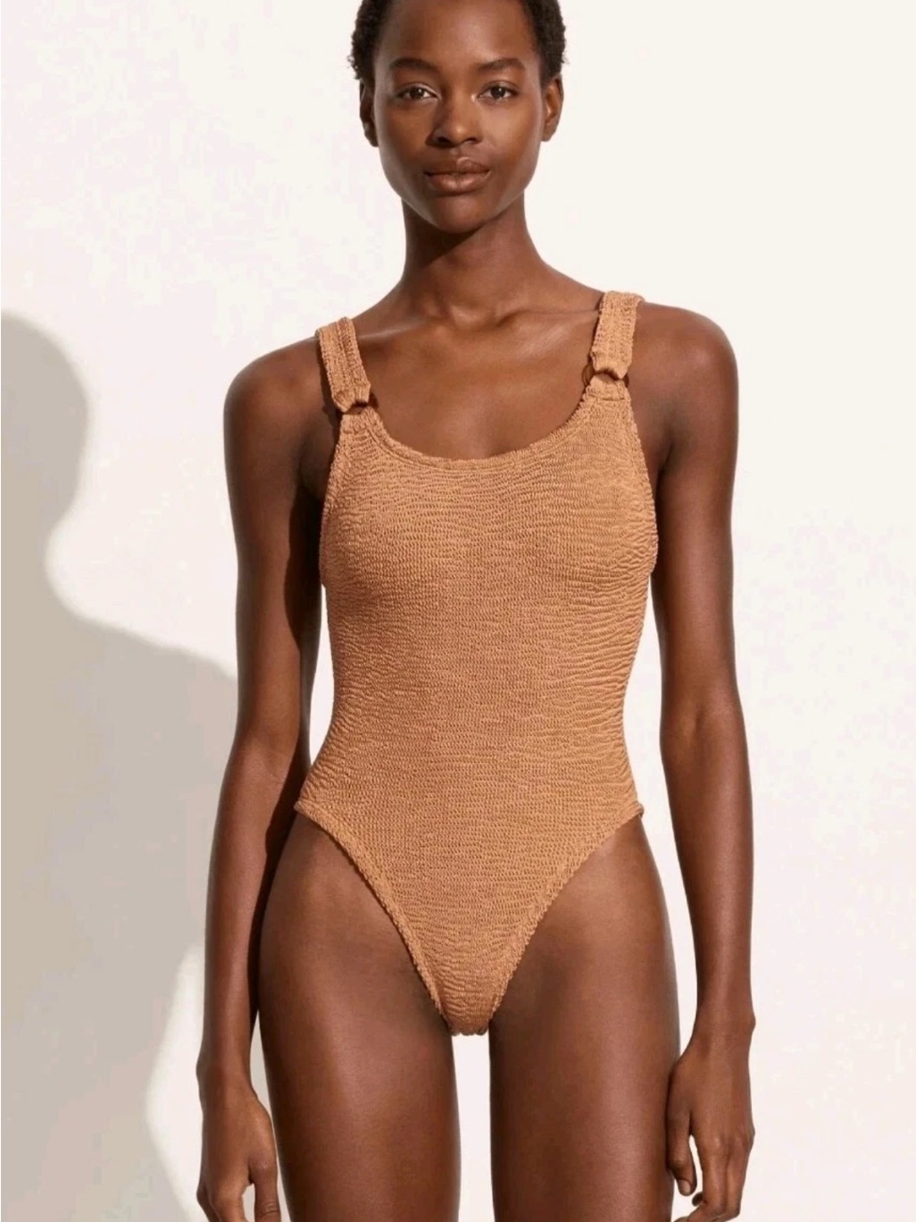 Hunza G London Domino Ribbed One-Piece Swimsuit In Metallic Coco Color